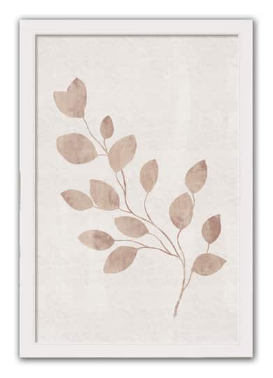 Cream Leaves 20" x 30" White Framed Print Under Plexiglass